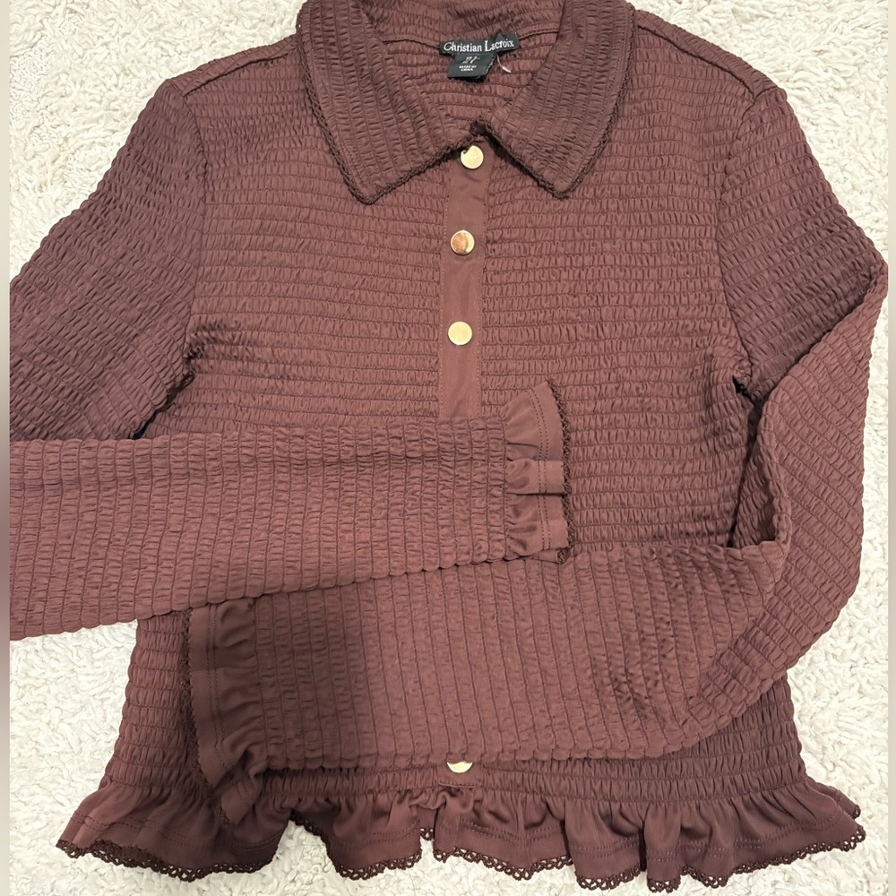 Long sleeve ruffled button up shirt